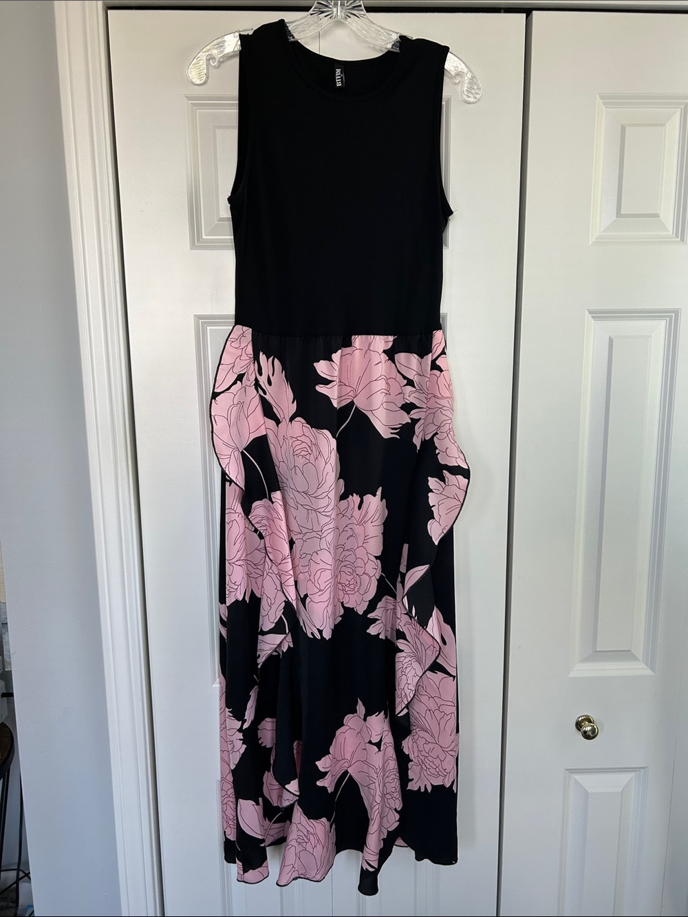 BTFBM Black & Pink Floral Maxi Dress with Ruffles M